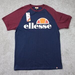 Ellesse Emsseo Shirt NWT Mens Large Blue/Red 100% Cotton Short Sleeve Pullover